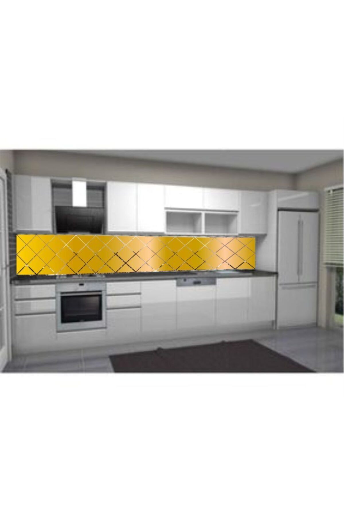 Mutfak Tezgah Arası Geometri Ayna Gold Yapışkanlı Dekor Pleksi Altın