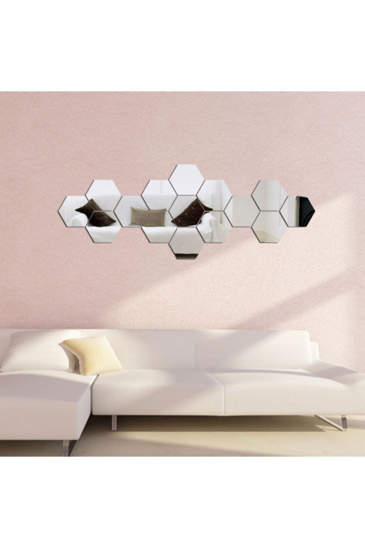 3d Duvar Dekorasyon Altıgen Desen Gümüş Ayna Pleksi 12 Adet (11x12cm)