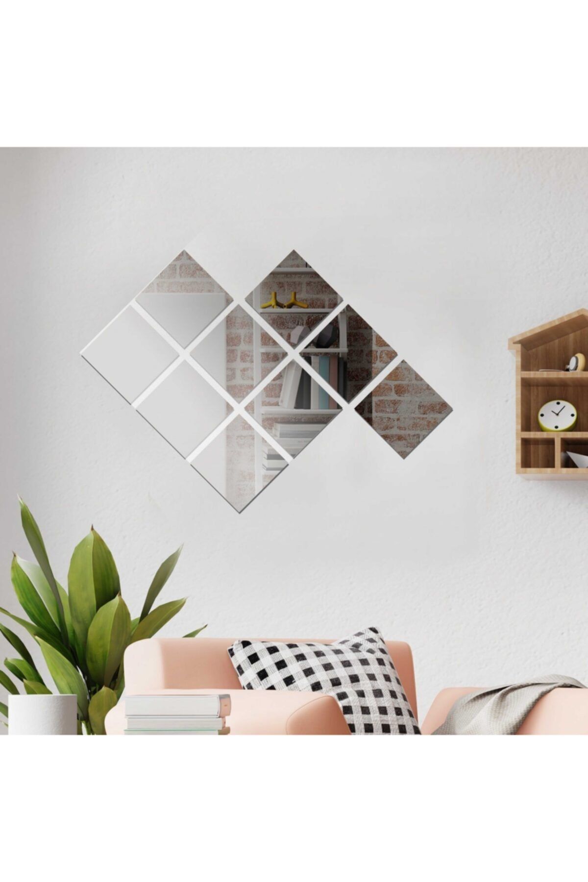 Dekoratif Pleksi Ayna Kare 25 X 25 Cm 4 Adet Gümüş