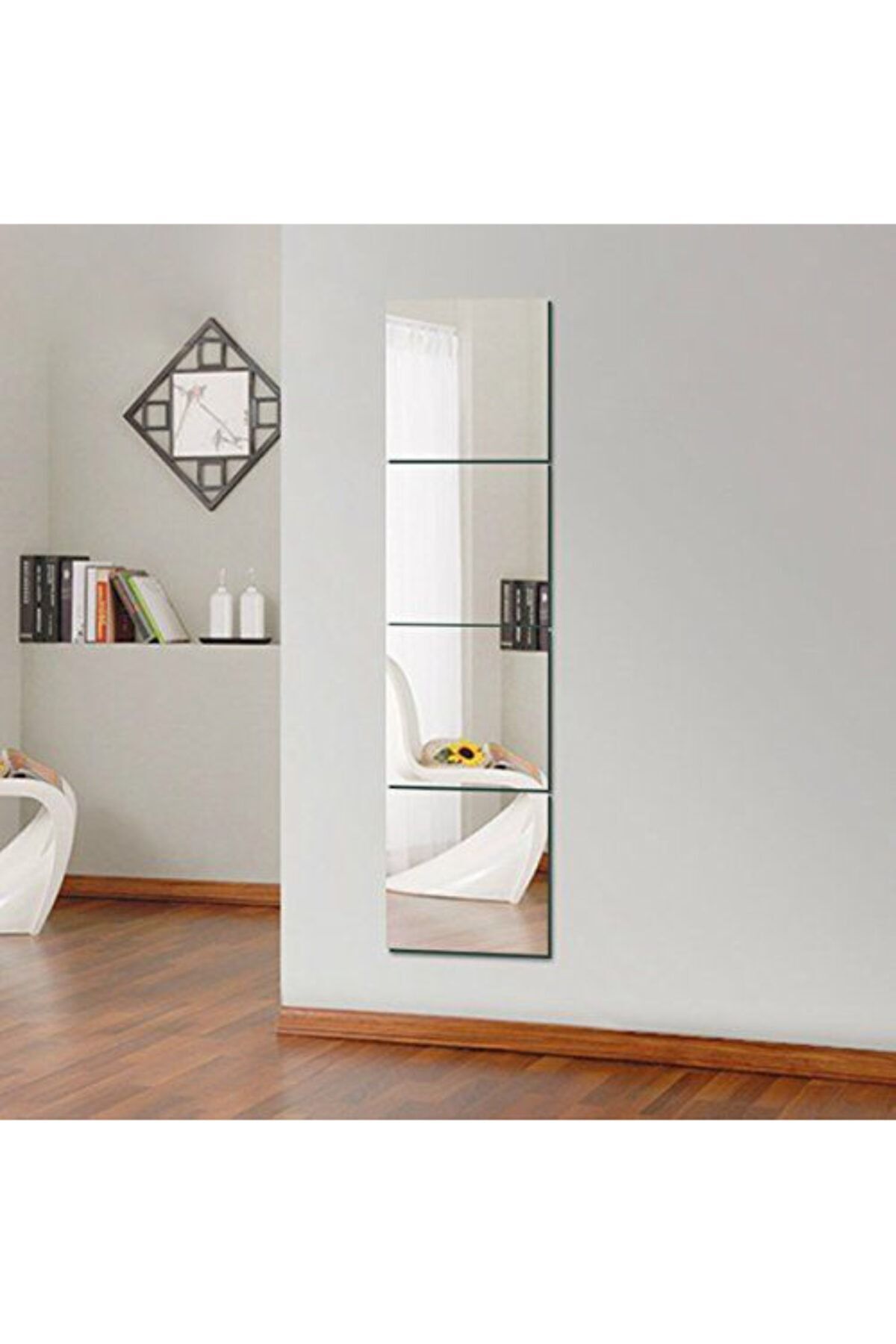 Dekoratif Pleksi Ayna Kare 30 X 30 Cm 4 Adet Gümüş