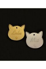 Gümüş Kedi Künye Isimlik Pleksi 2 Adet 3x3 Cm Gold/Gümüş