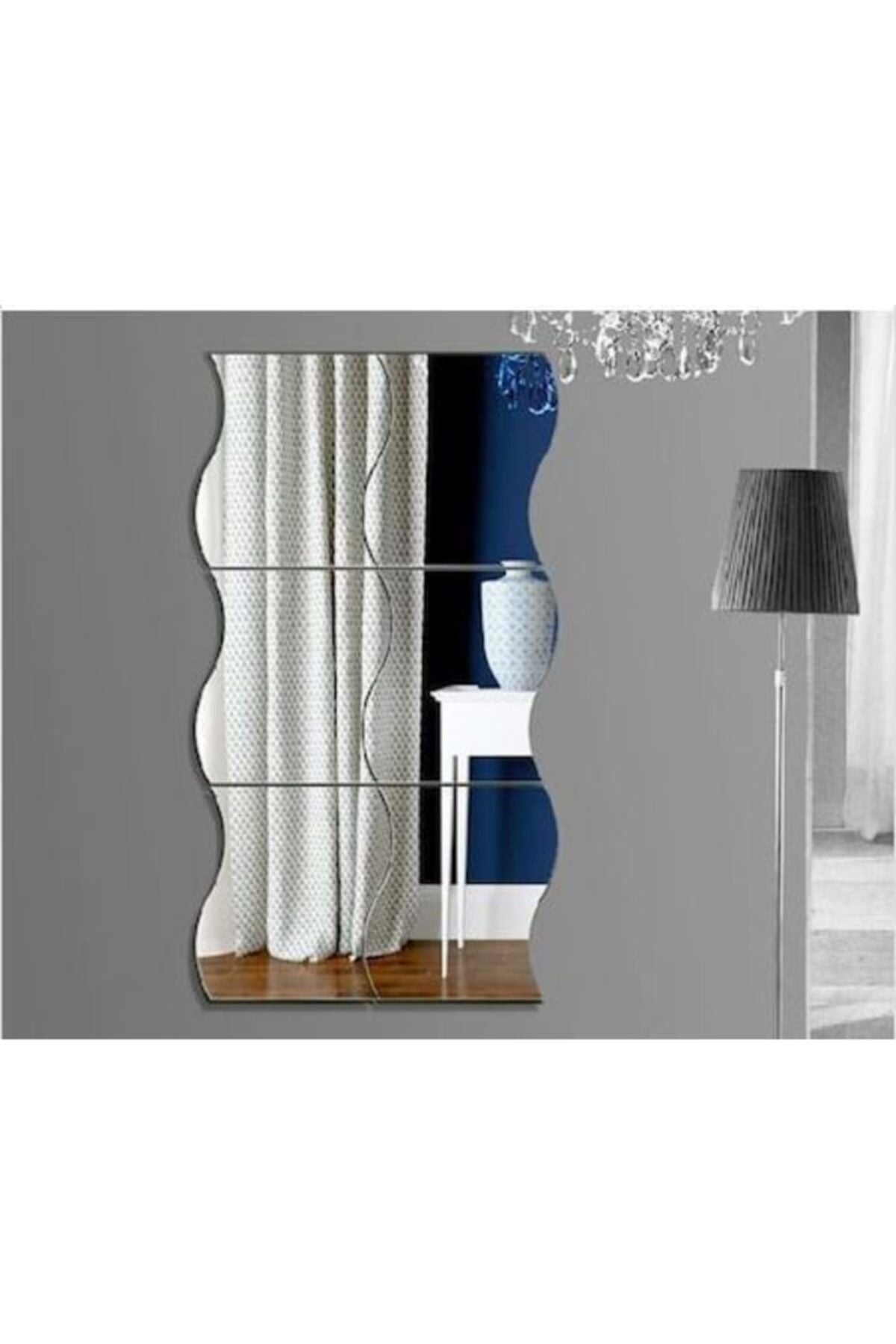 6x Adet Dekoratif Gümüş Dalga Süs Ayna 22x20cm Antre Mobilya Duvar Arkası Yapışkan Bantlı Akrilik Gümüş
