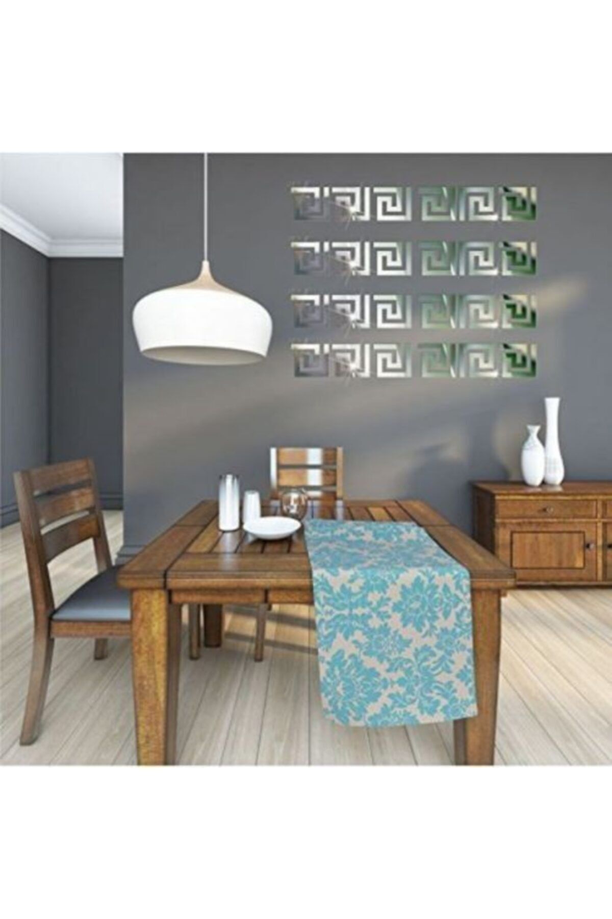 Dekoratif Labirent Bordür 20x Pleksi Süs Ayna 10x10cm Tavan Antre Duvar Yapışkan Bantlı Banyo Dekor Gümüş