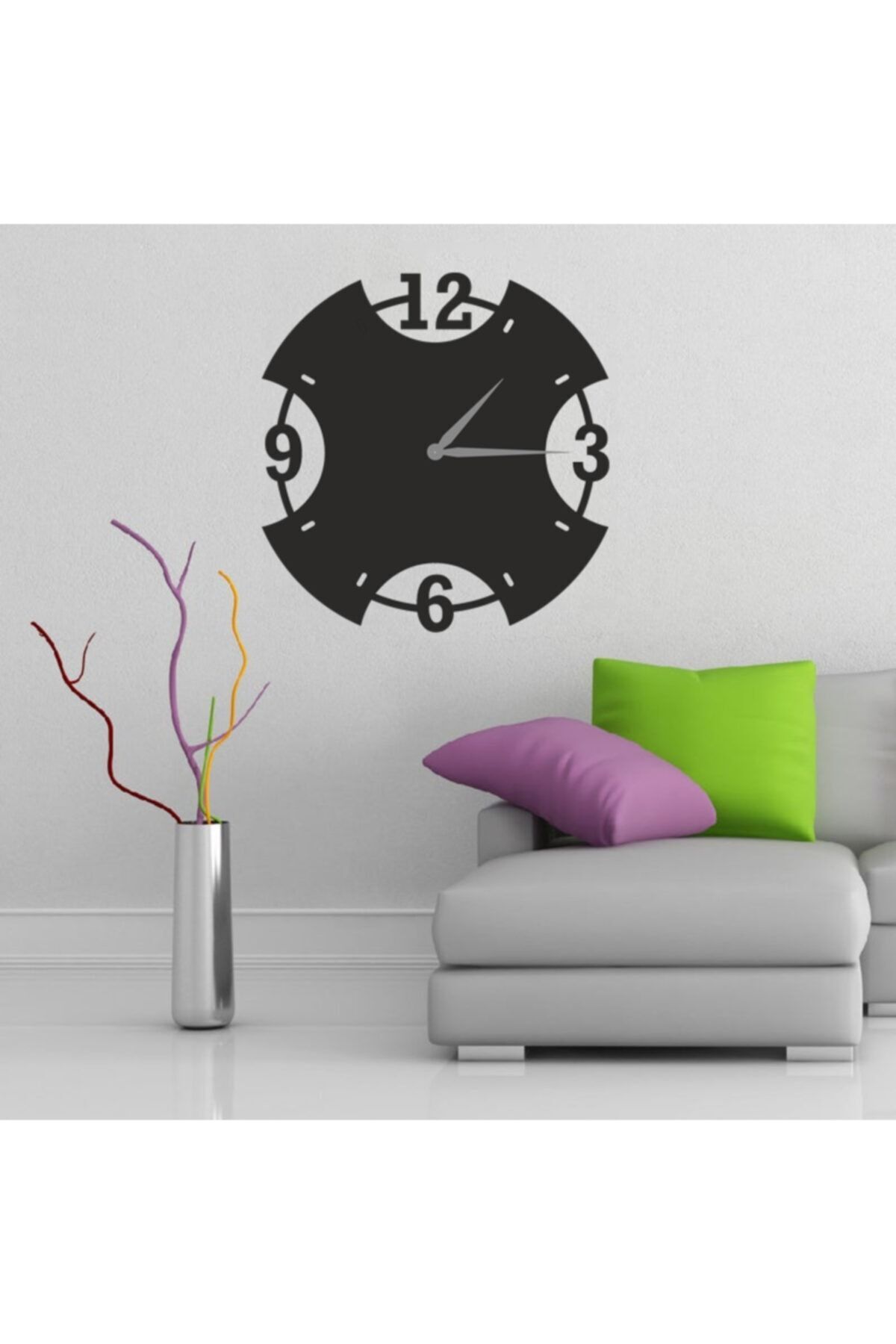 Dekoratif Siyah Lazer Kesim Duvar Saati 40x40cm