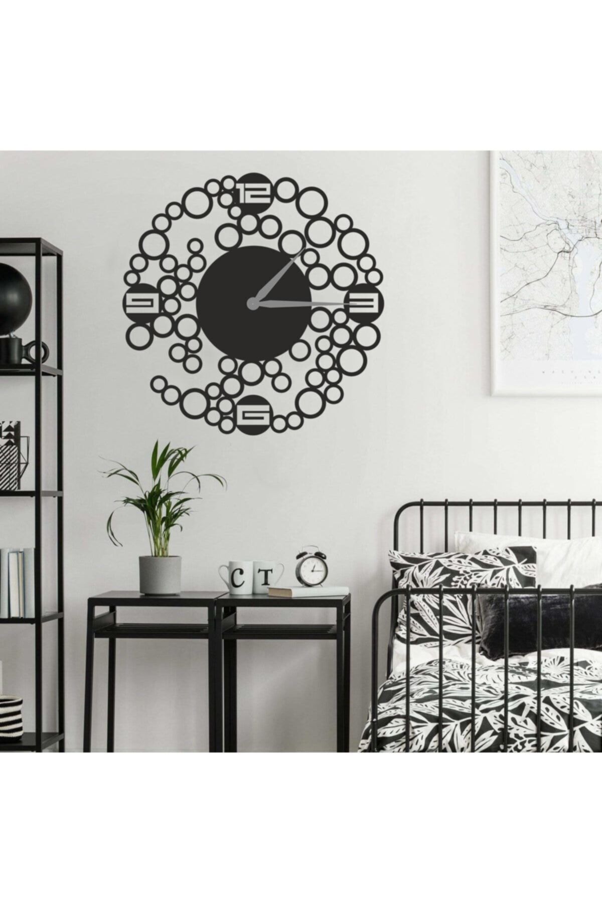 Dekoratif Siyah Lazer Kesim Duvar Saati 40x40cm
