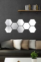 Dekoratif Duvar Dekorasyon Altıgen Desen Ayna Pleksi 12 Adet - 9 Cm X 8 Cm