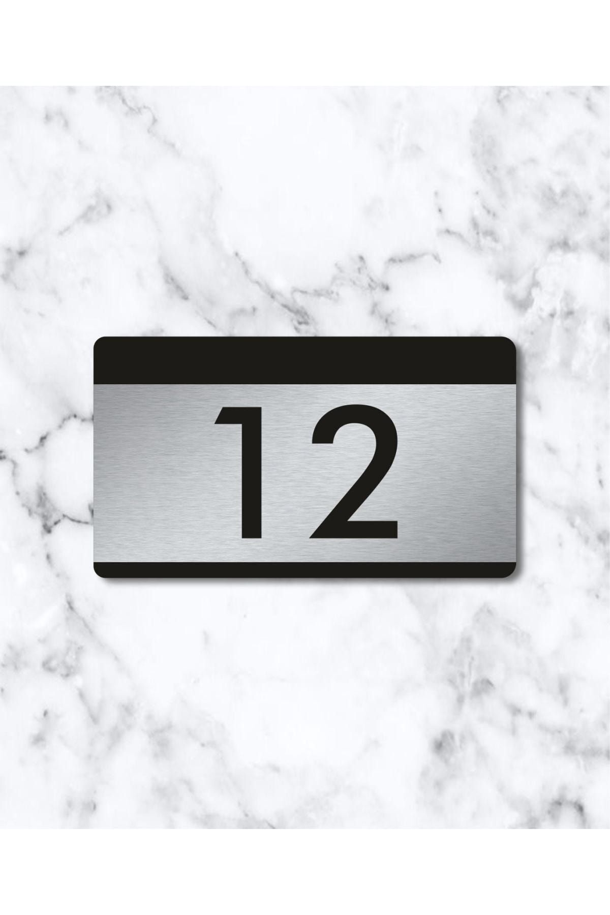 Daire Konut Apartman Kapı Numarası Siyah Pleksi - Gümüş Metal No:12