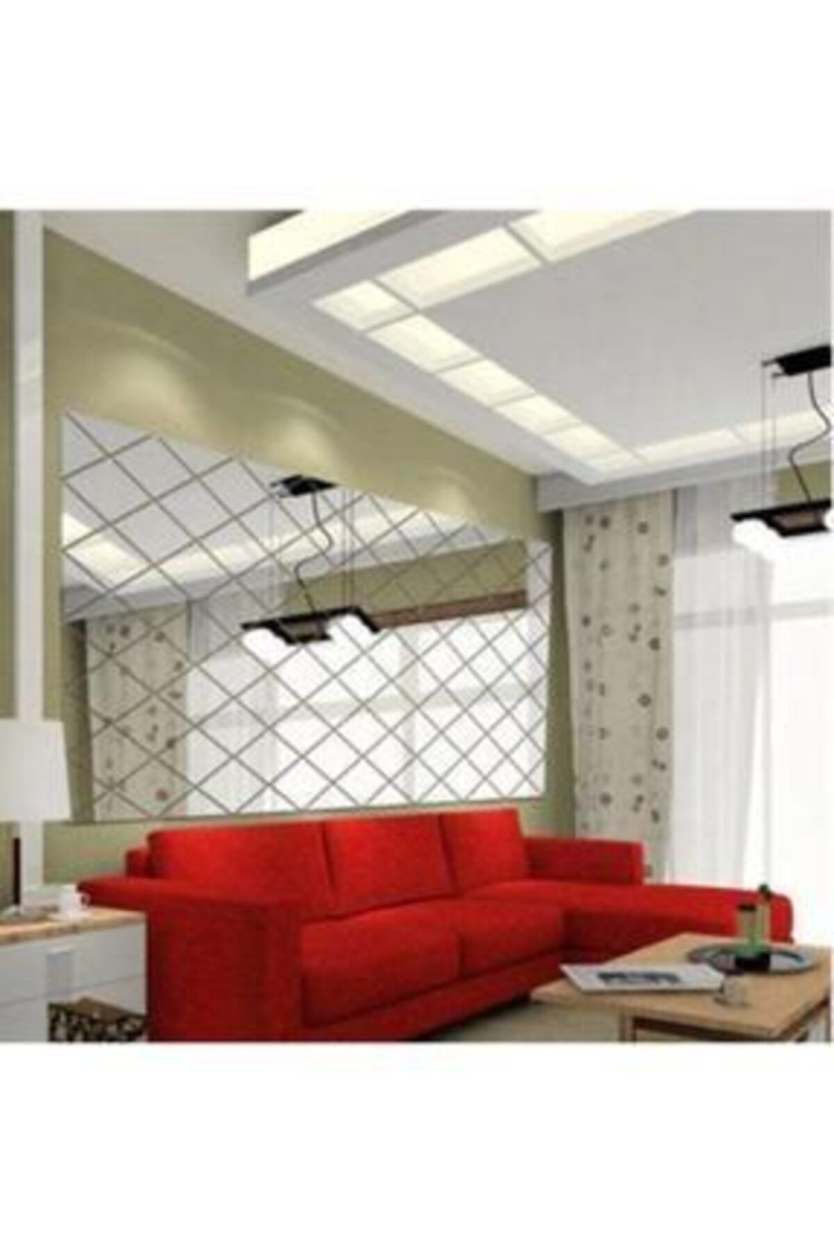 Dekoratif Duvar Dekorasyon Geometrik Üçgen Desen Gümüş Ayna Pleksi 31 Parça (50cmx100cm) Gümüş