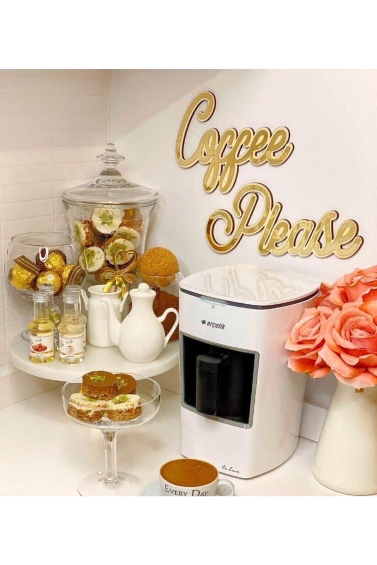 Coffee Please Aynalı Gold Pleksi Duvar Yazısı Gold
