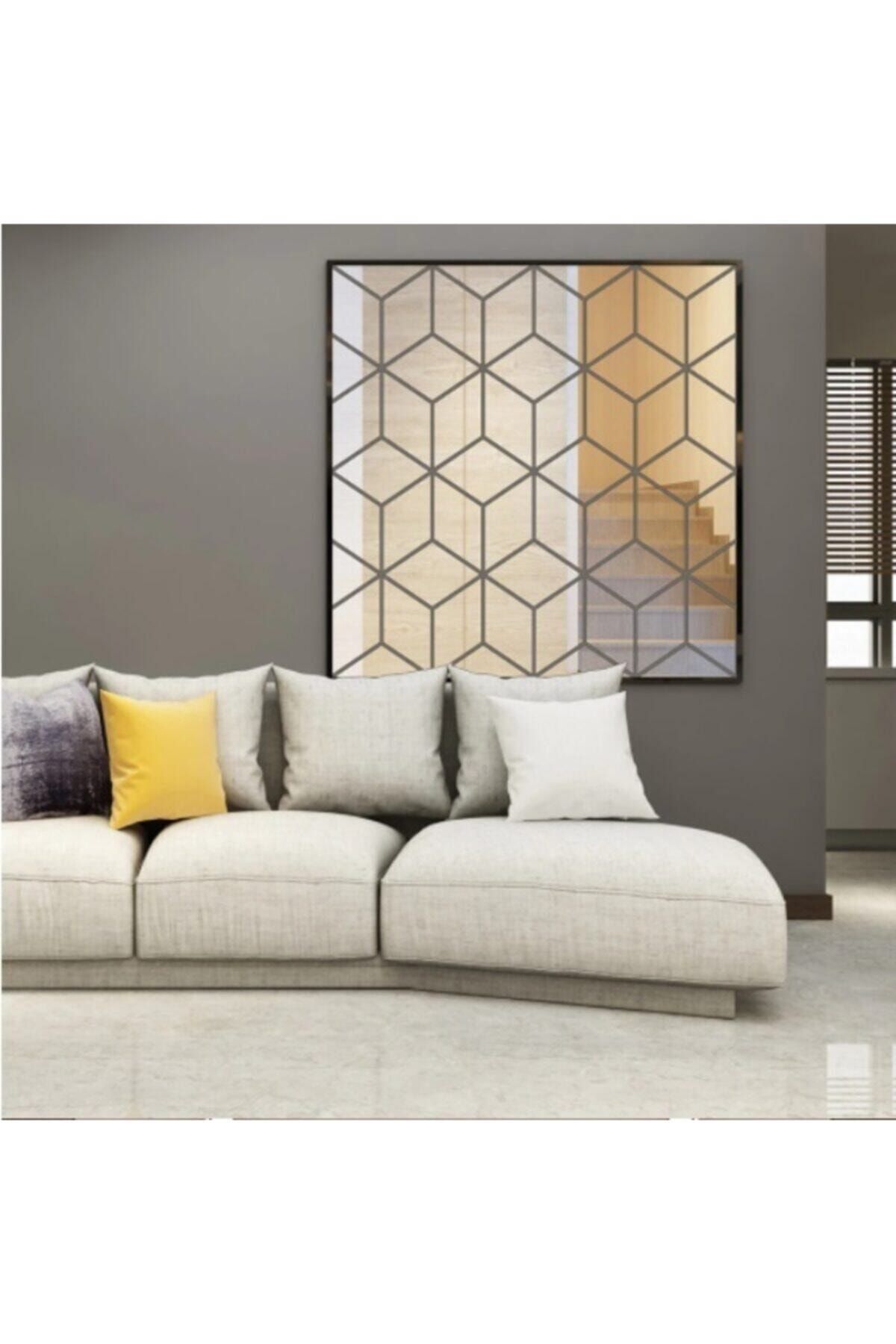 (50cmx50cm) Dekoratif Antre Hol Koridor Geometrik Üçgen Desenli 3d Görünümlü Pleksi Gümüş Ayna