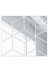 (50cmx50cm) Dekoratif Antre Hol Koridor Geometrik Üçgen Desenli 3d Görünümlü Pleksi Gümüş Ayna