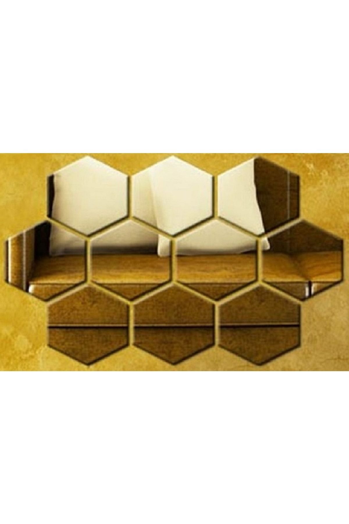 Dekoratif Bal Peteği Altın Pleksi 8 Adet 11x12,5cm (KENDİNDEN YAPIŞKANLI) Gold