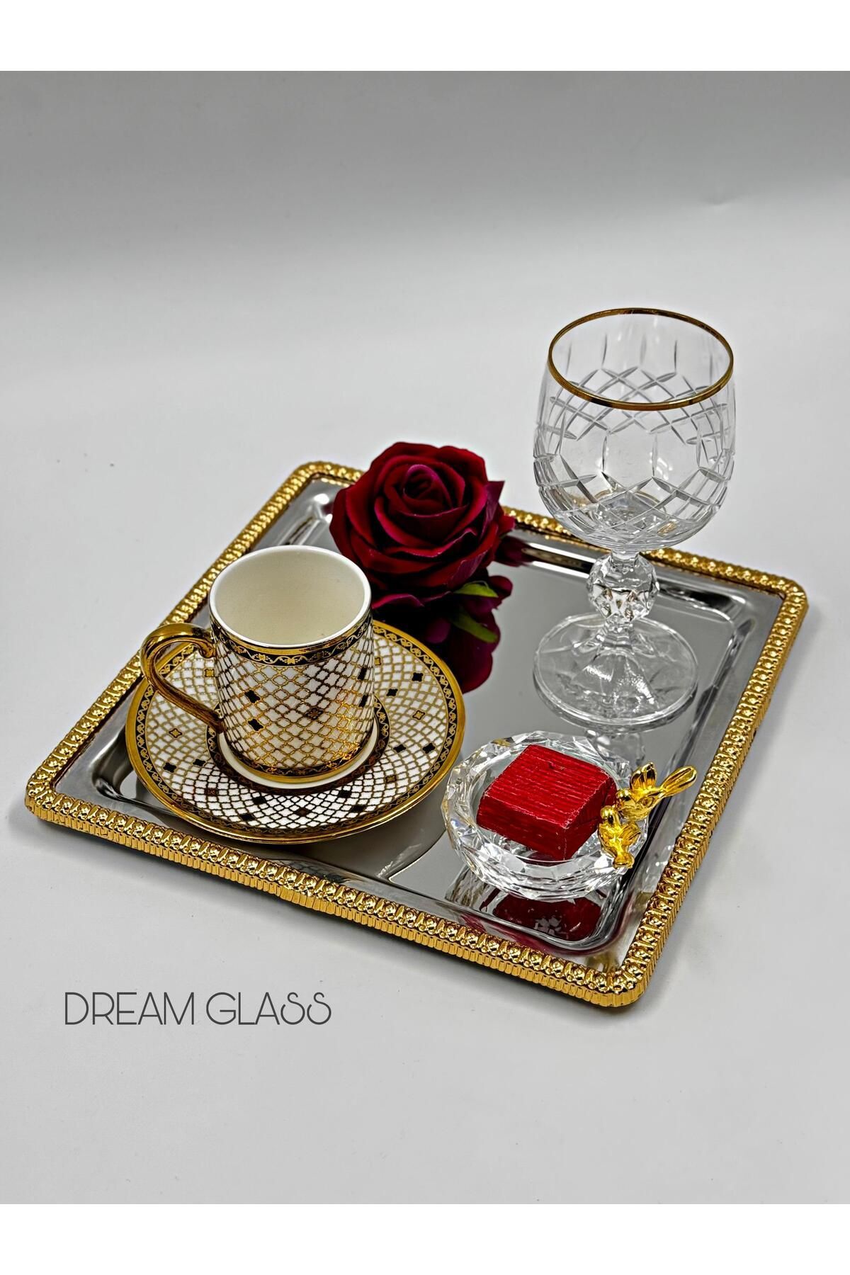 2 ADET Kahve & Çay & Sunum Tepsisi Gümüş Tepsi Döküm Gold Çerçeveli
