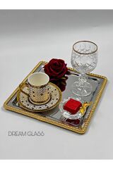 2 ADET Kahve & Çay & Sunum Tepsisi Gümüş Tepsi Döküm Gold Çerçeveli