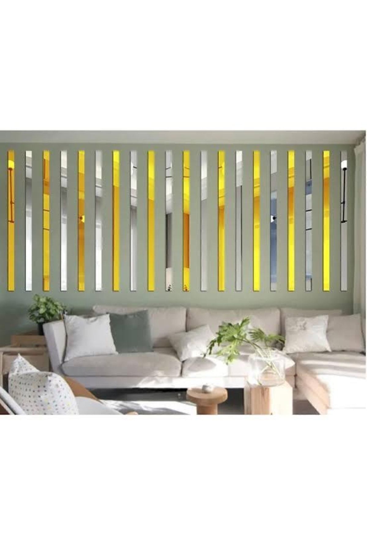Dekoratif Şerit Gold Ayna Pleksi Duvar Süsü 2.5x100cm 5 Adet( Yapışkanlı ) Gold