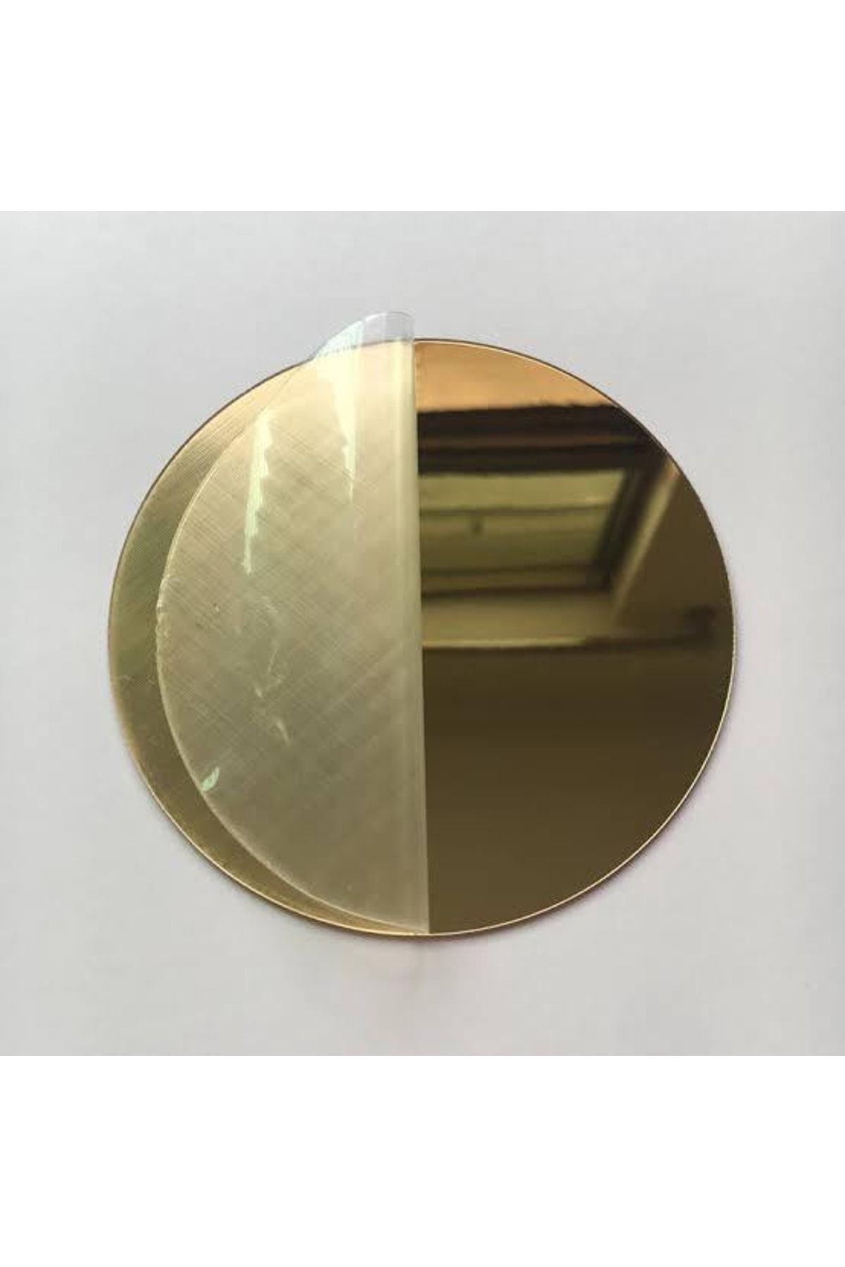 Dekoratif Yuvarlak Gold Ayna Pleksi Duvar Süsü ( Yapışkanlı ) 1 Adet Gold