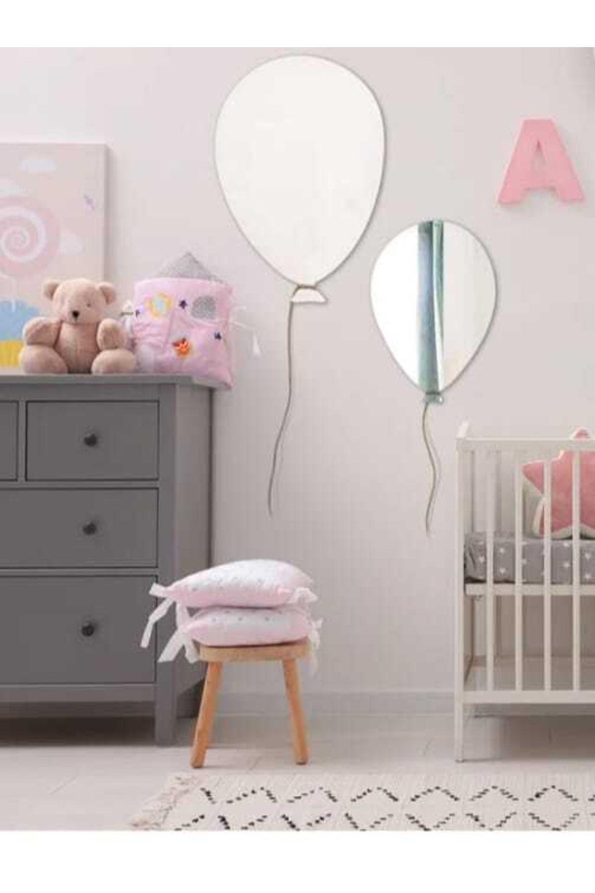 Dekoratif Balon Gümüş Ayna Pleksi Duvar Süsü ( Yapışkanlı ) Gümüş