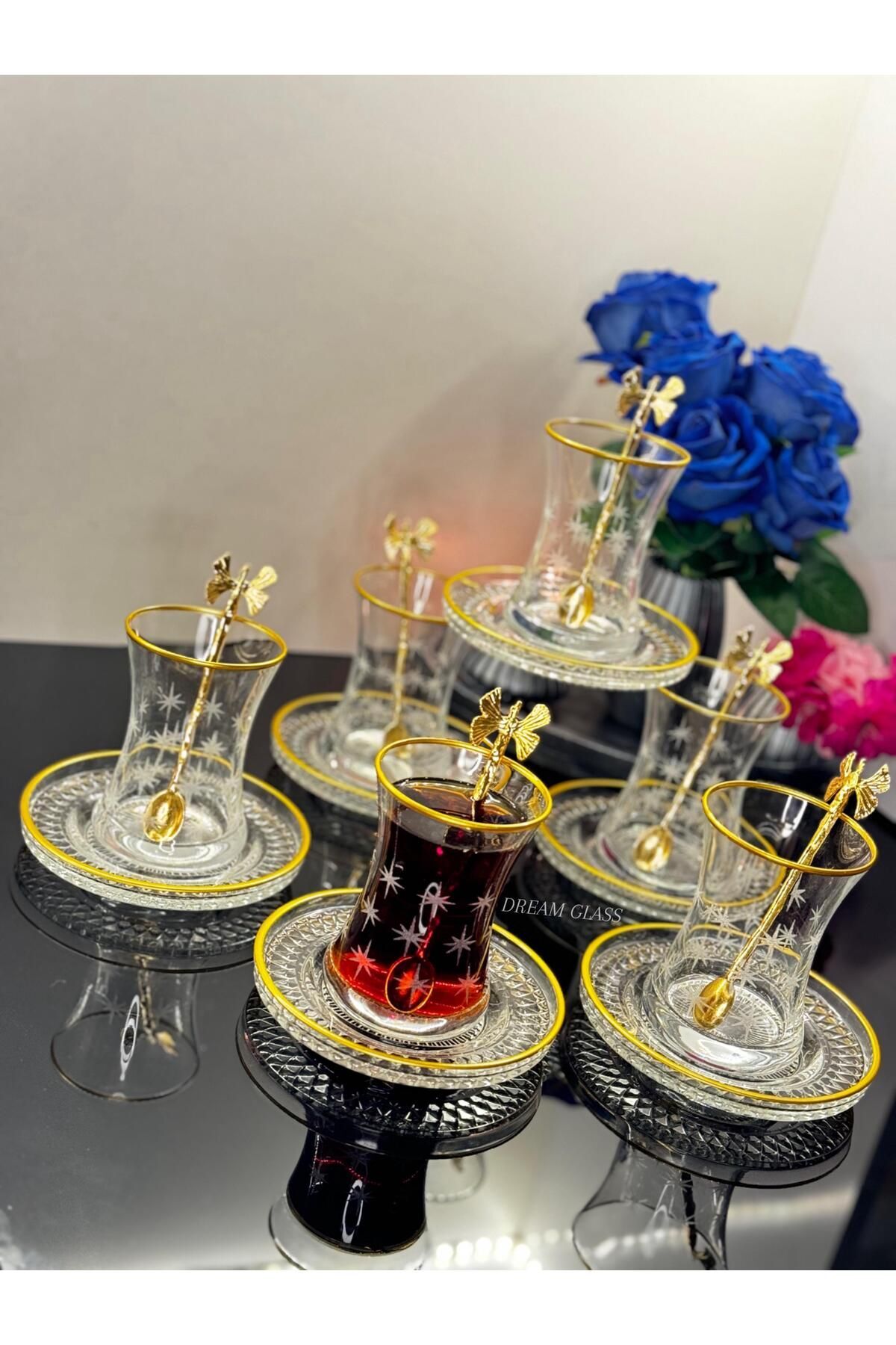 12 PARÇA 6 KİŞİLİK YALDIZLI ÇAY TAKIMI