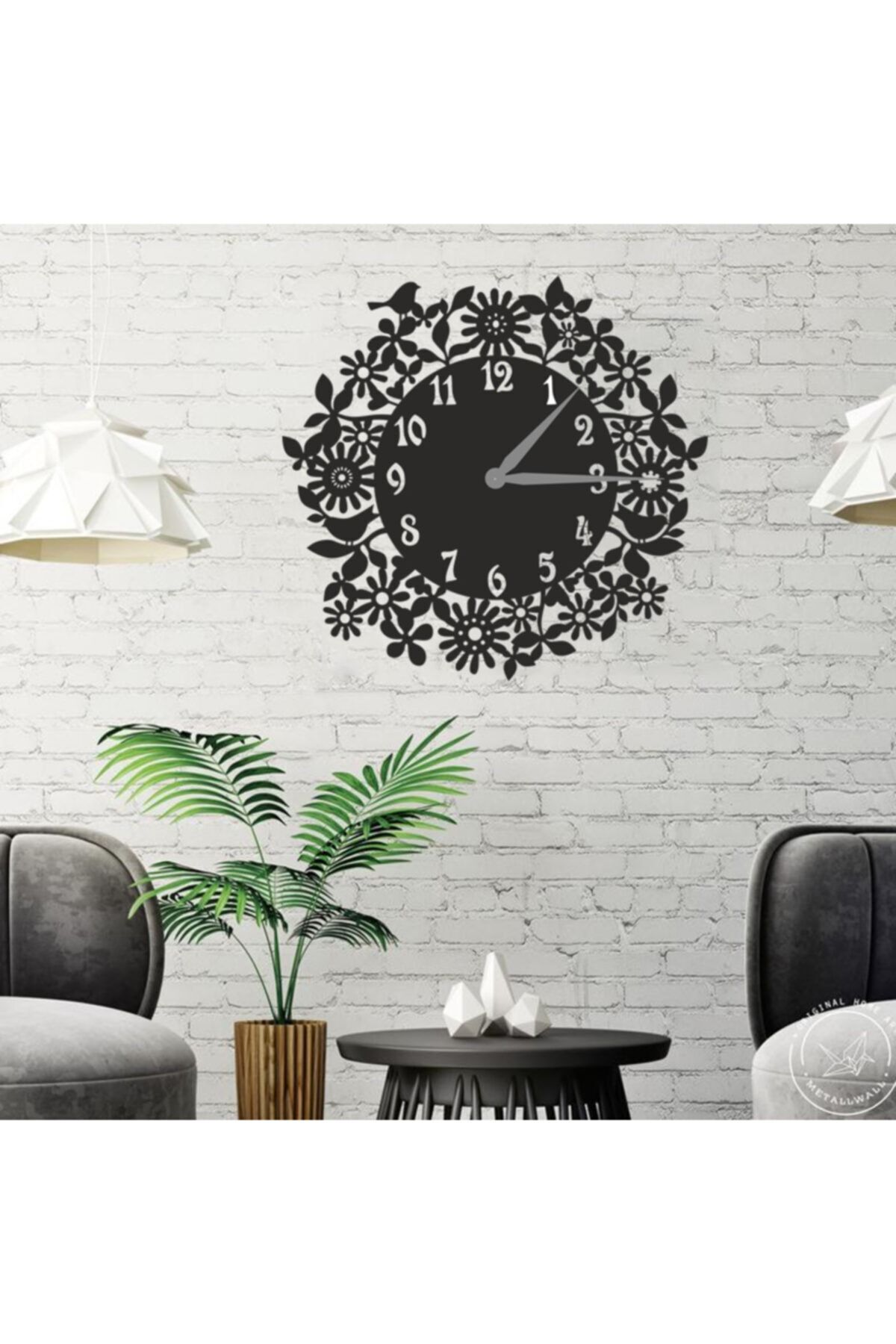 Dekoratif Siyah Lazer Kesim Duvar Saati 40x40cm Siyah