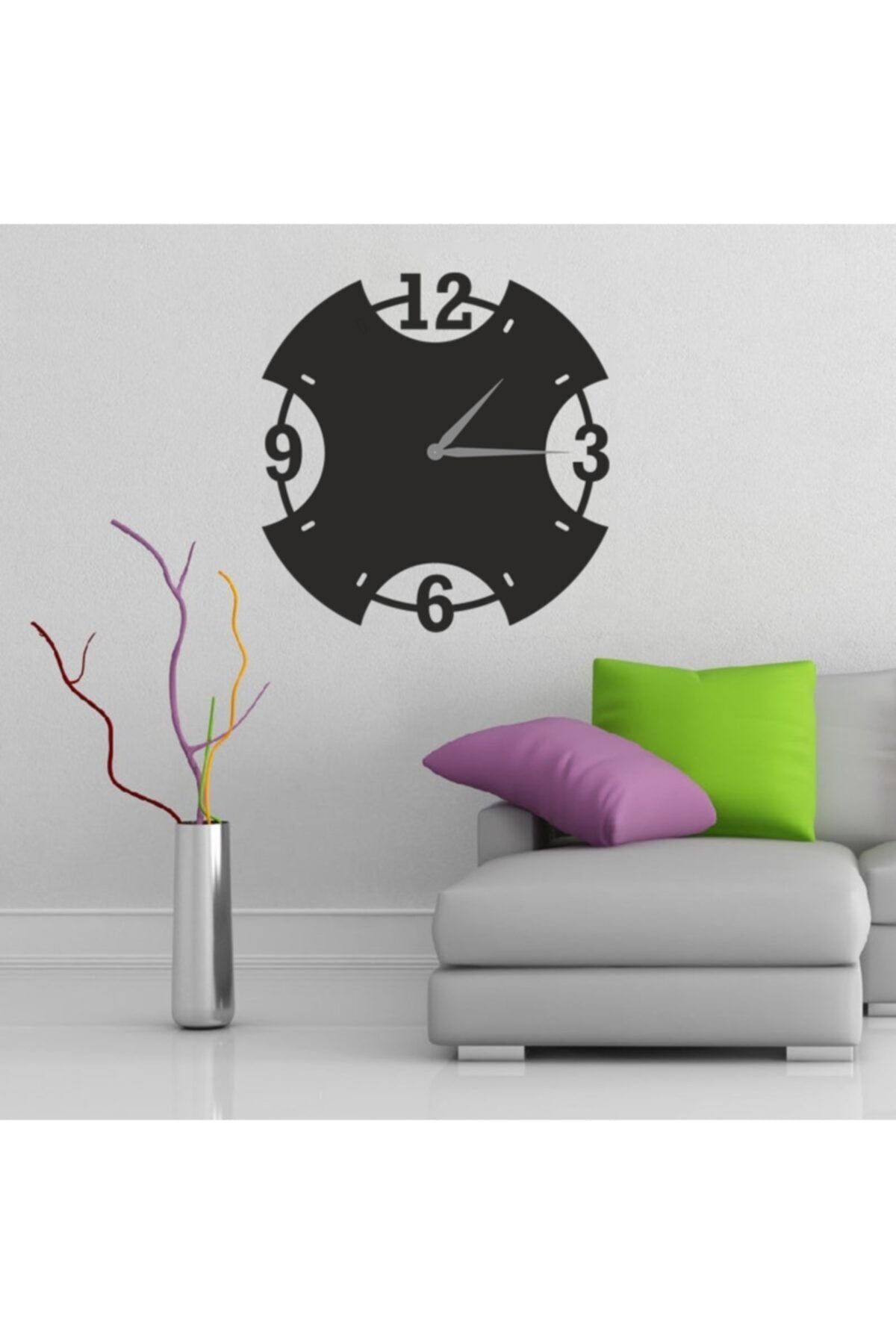 Dekoratif Siyah Lazer Kesim Duvar Saati 40x40cm Siyah