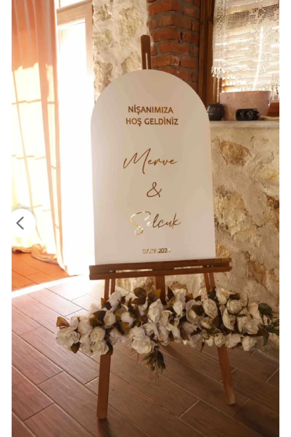 60X40 CM Beyaz Ahşap & Gold pleksi Düğün & Nişan Karşılama Panosu