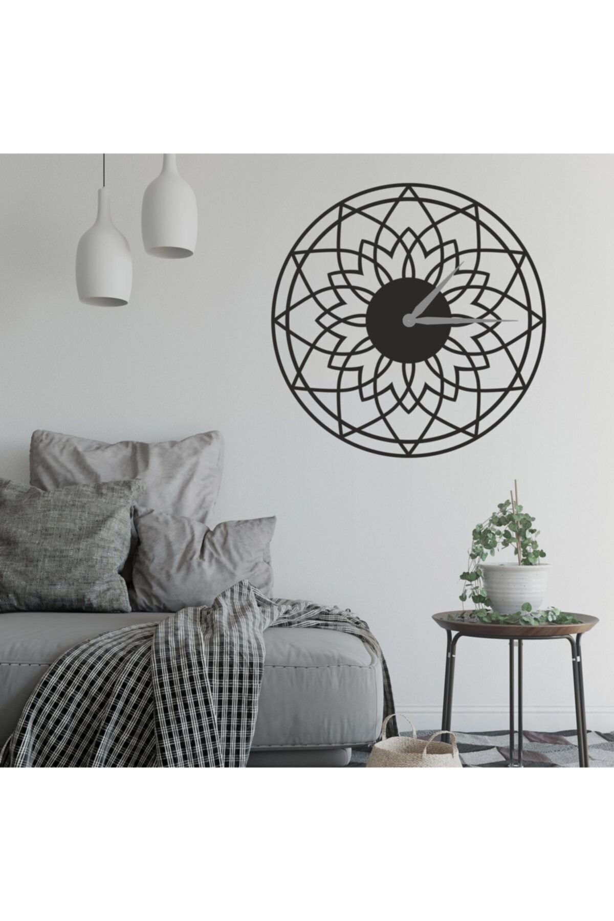 Dekoratif Siyah Lazer Kesim Duvar Saati 40x40cm Siyah