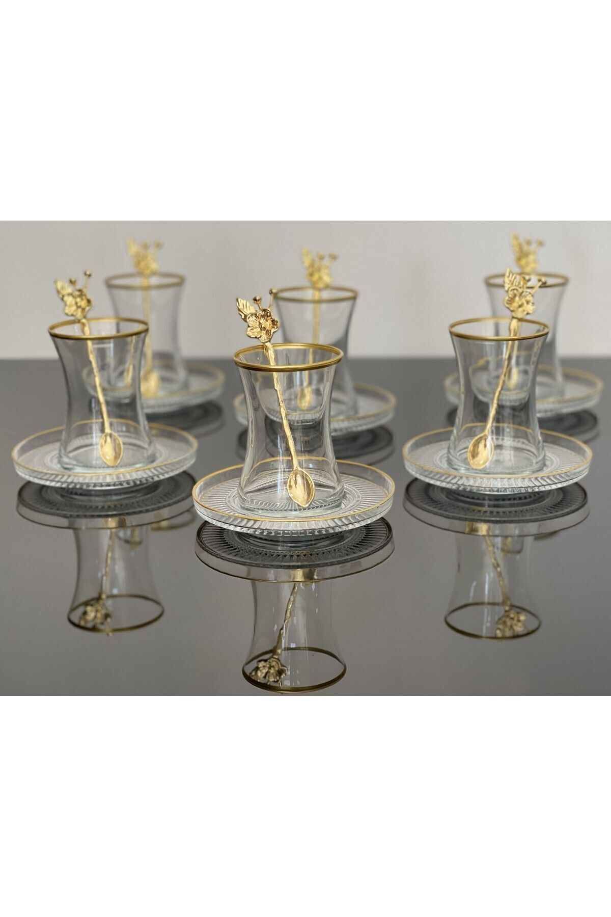Çay Set 18 Parça 6 Kişilik Japon Gülü Çay Kaşıklı Lav Gül