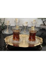 Çay Set 18 Parça 6 Kişilik Japon Gülü Çay Kaşıklı Lav Gold