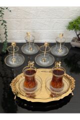 Çay Set 18 Parça 6 Kişilik Japon Gülü Çay Kaşıklı Lav Gold