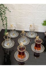 Çay Set 18 Parça 6 Kişilik Japon Gülü Çay Kaşıklı Lav Gold