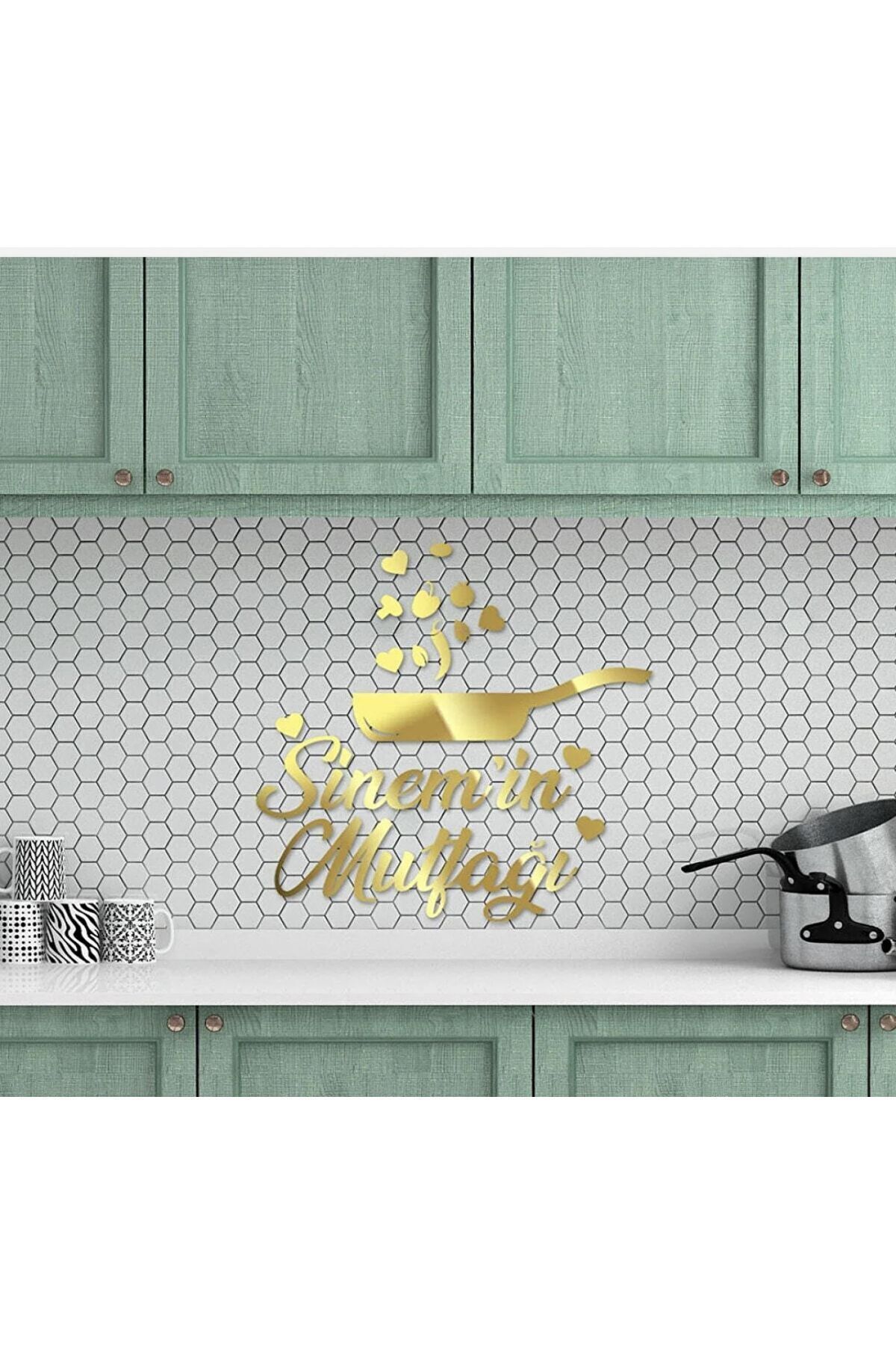 55*15 Cm Isme Özel Gold Aynalı Mutfak Süsü