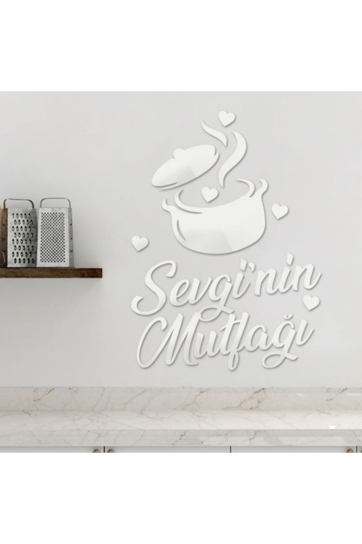 Isme Özel Gümüş Aynalı Kazanlı Mutfak Süsü 40*30 Cm