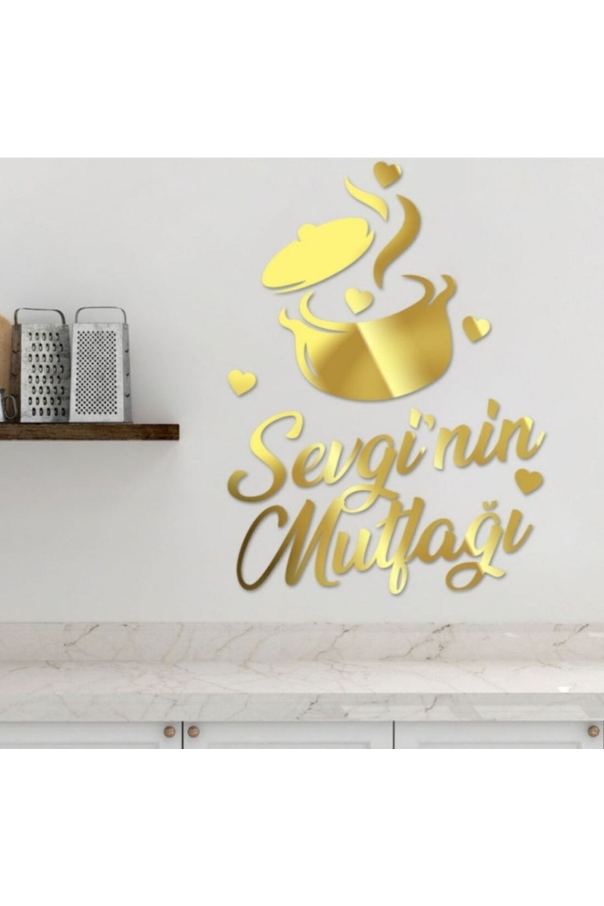 Isme Özel Gold Aynalı Kazanlı Mutfak Süsü 40*30cm