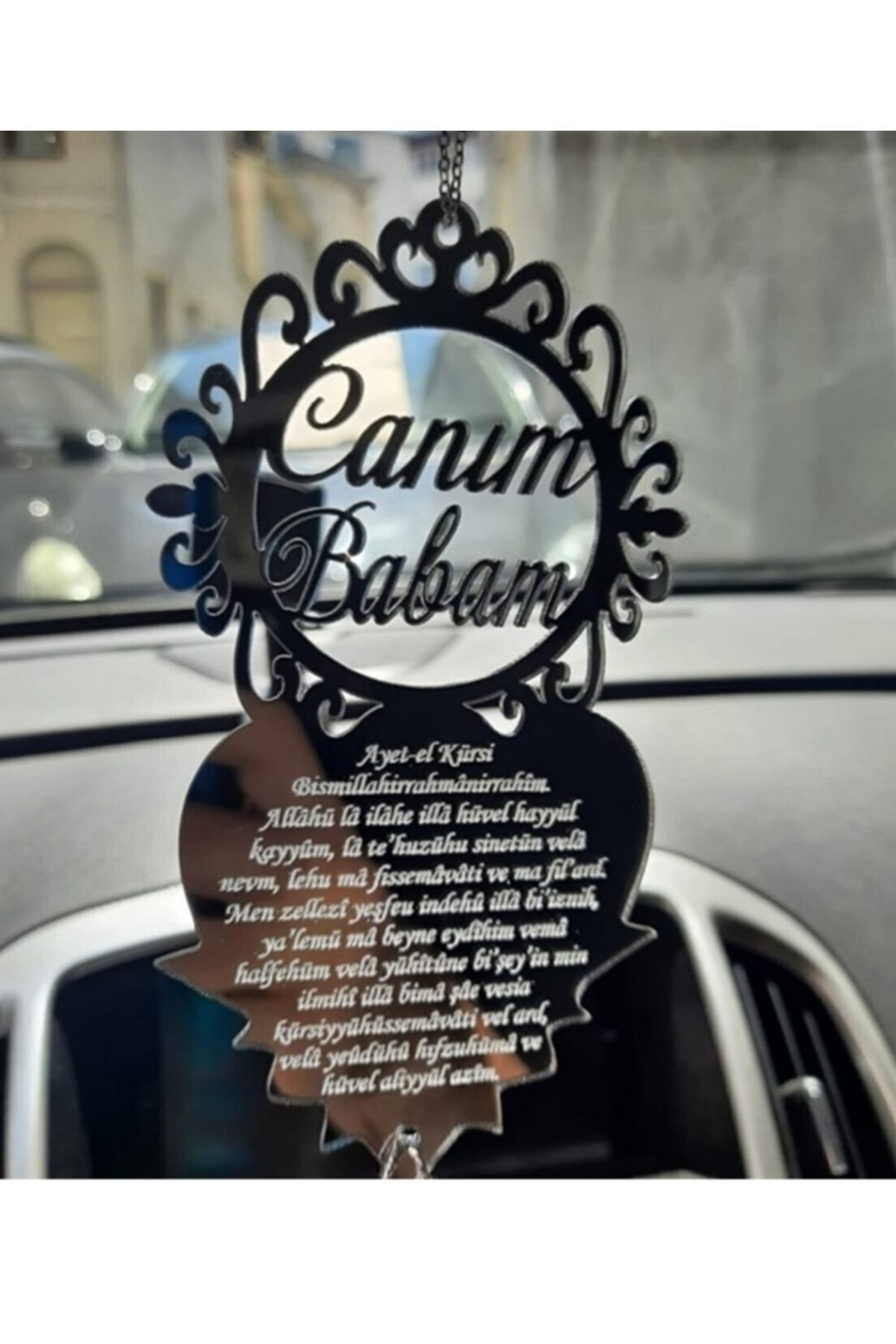 Canım Babam Yazılı Dikiz Ayna Süsü Cift Taraflı Gümüş Aynalı 13*13