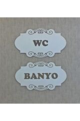 Vc Banyo Yazılı Beyaz Ahşap Kapı Isimligi 20*15cm