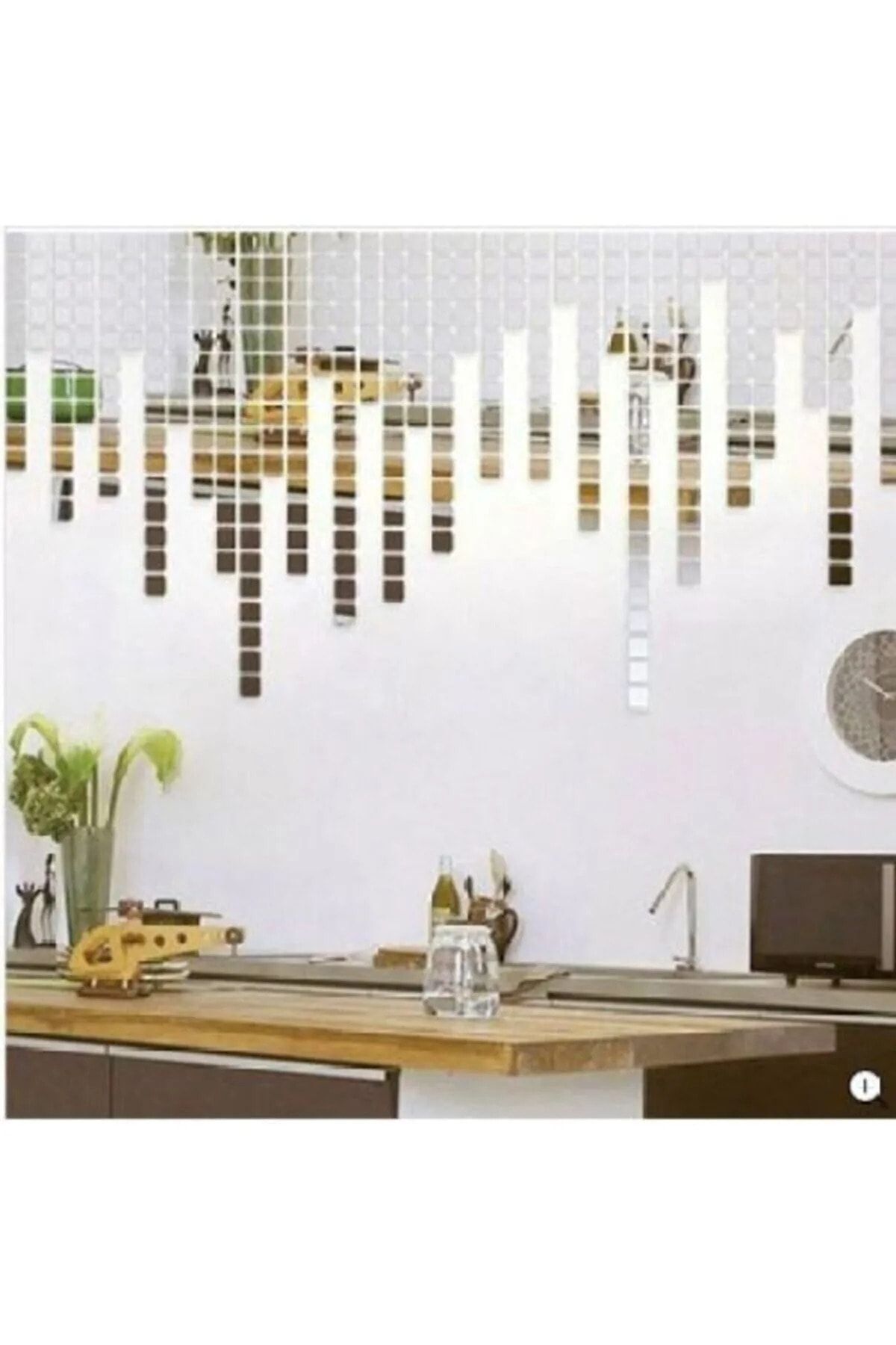 Gümüş Pleksi Dekoratif Antre Banyo Süs Mozaik Ayna 300 Adet 3 Cm * 3 Cm