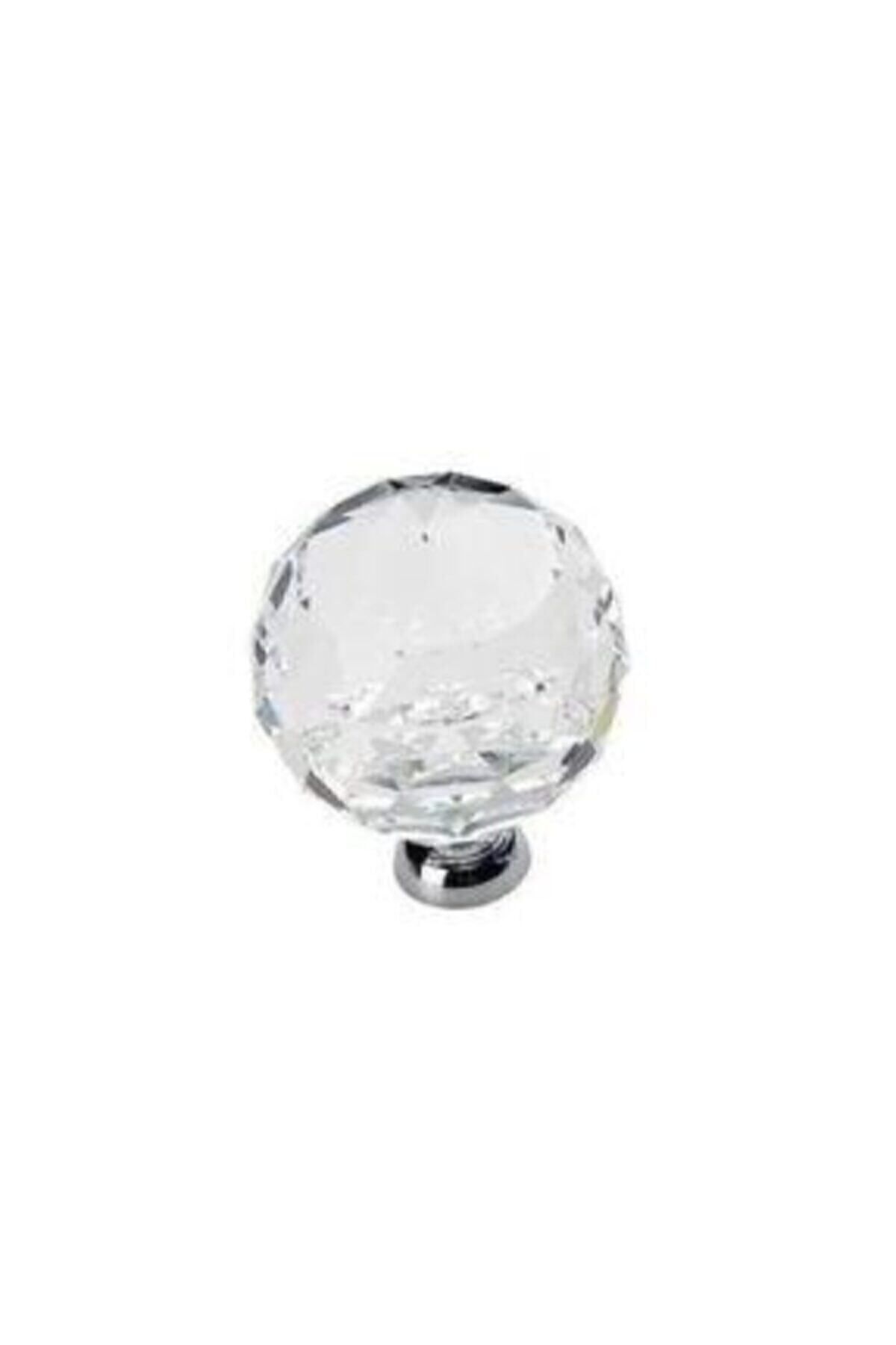 Küre Düğme 30 Mm Krom- Şeffaf Kristal Kulp Kristal