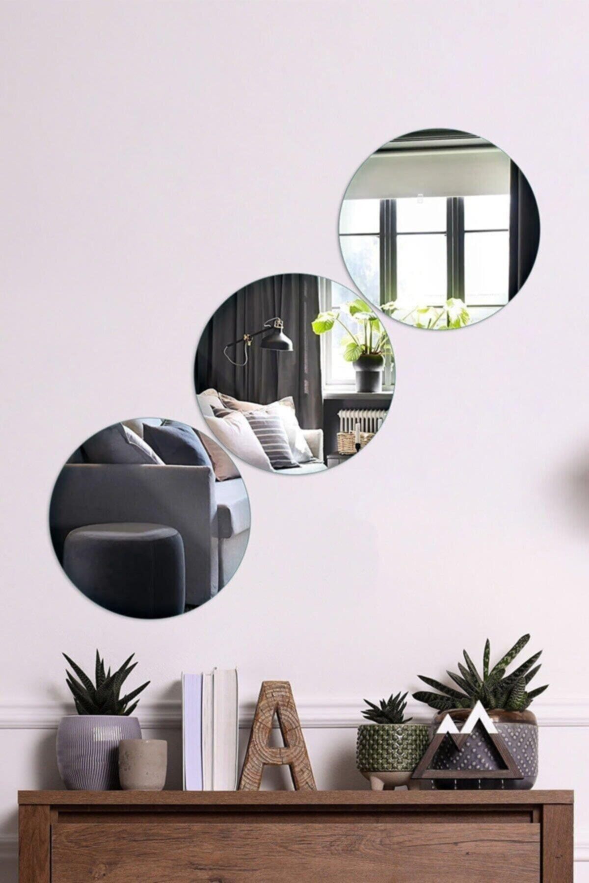 Dekoratif Daire Pleksi Ayna (20cm 3 Adet) Gümüş