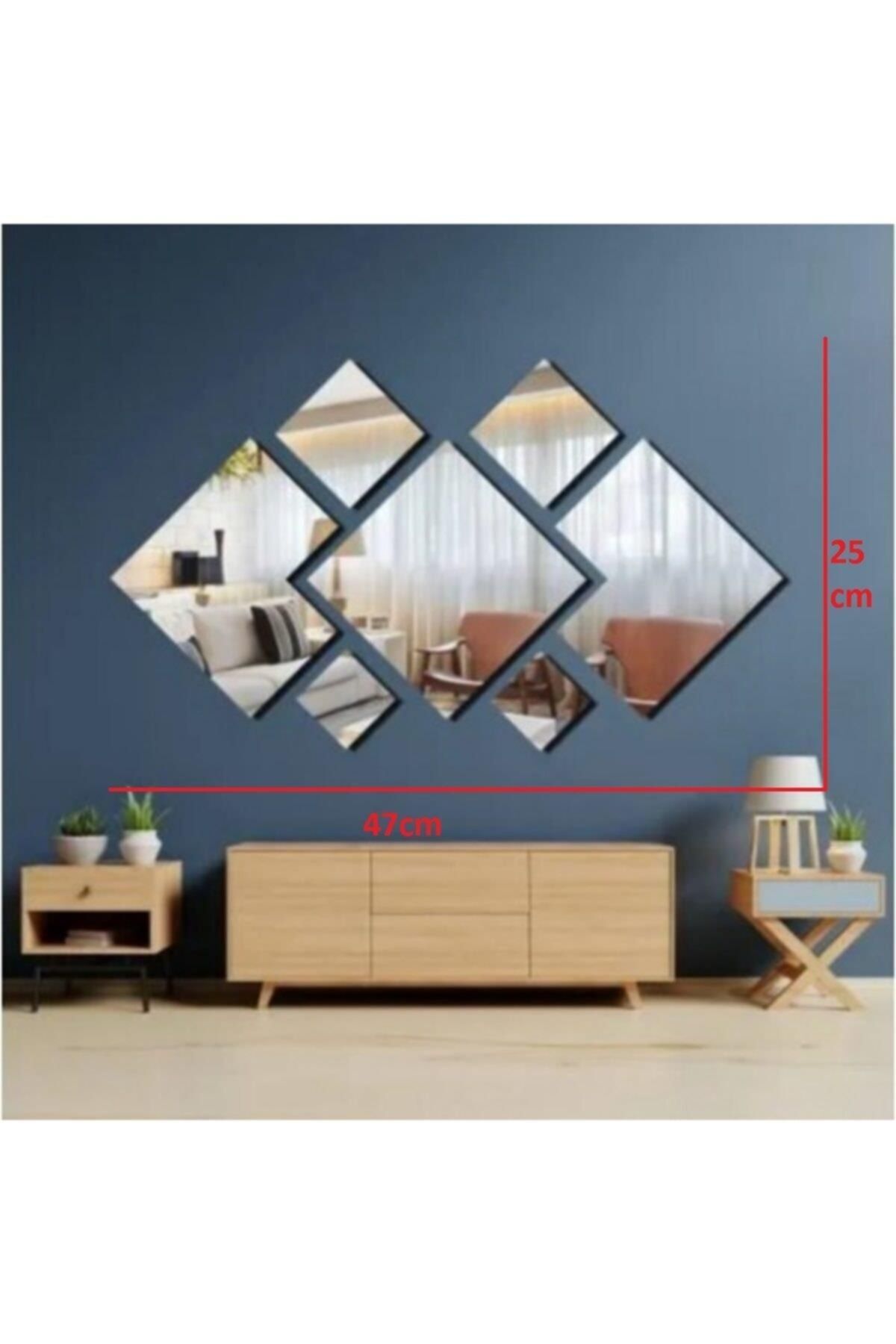 Kare 7 Parça Dekoratif Ayna (47x25cm)-ckr1039 Gümüş