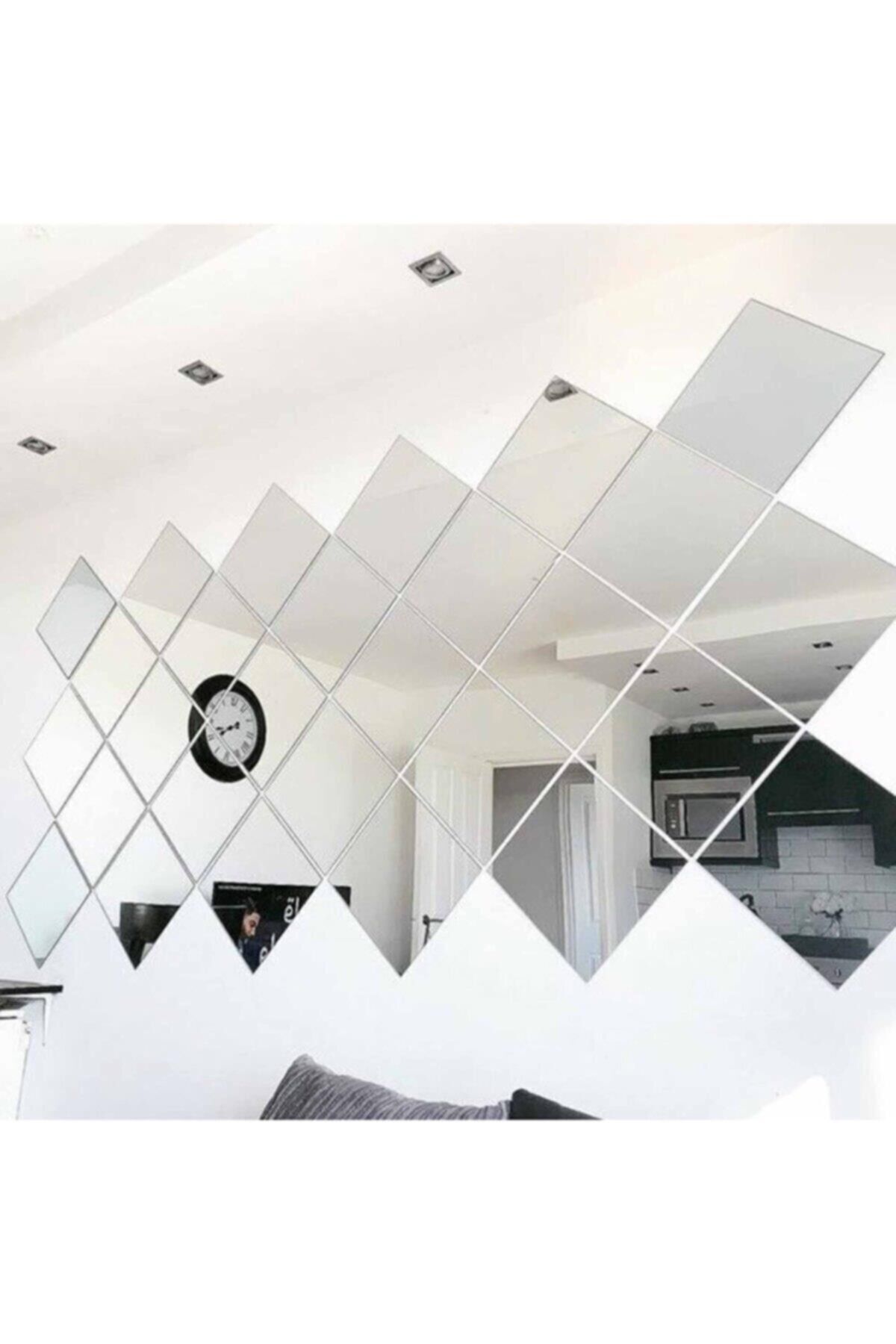 Kare Dekoratif Ayna (4 Adet 20x20cm)-ckr1040 Gümüş
