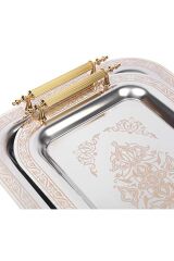 Paslanmaz Çelik Lüks Model 2'li Gold Desen Çay Kahve Tepsi Seti