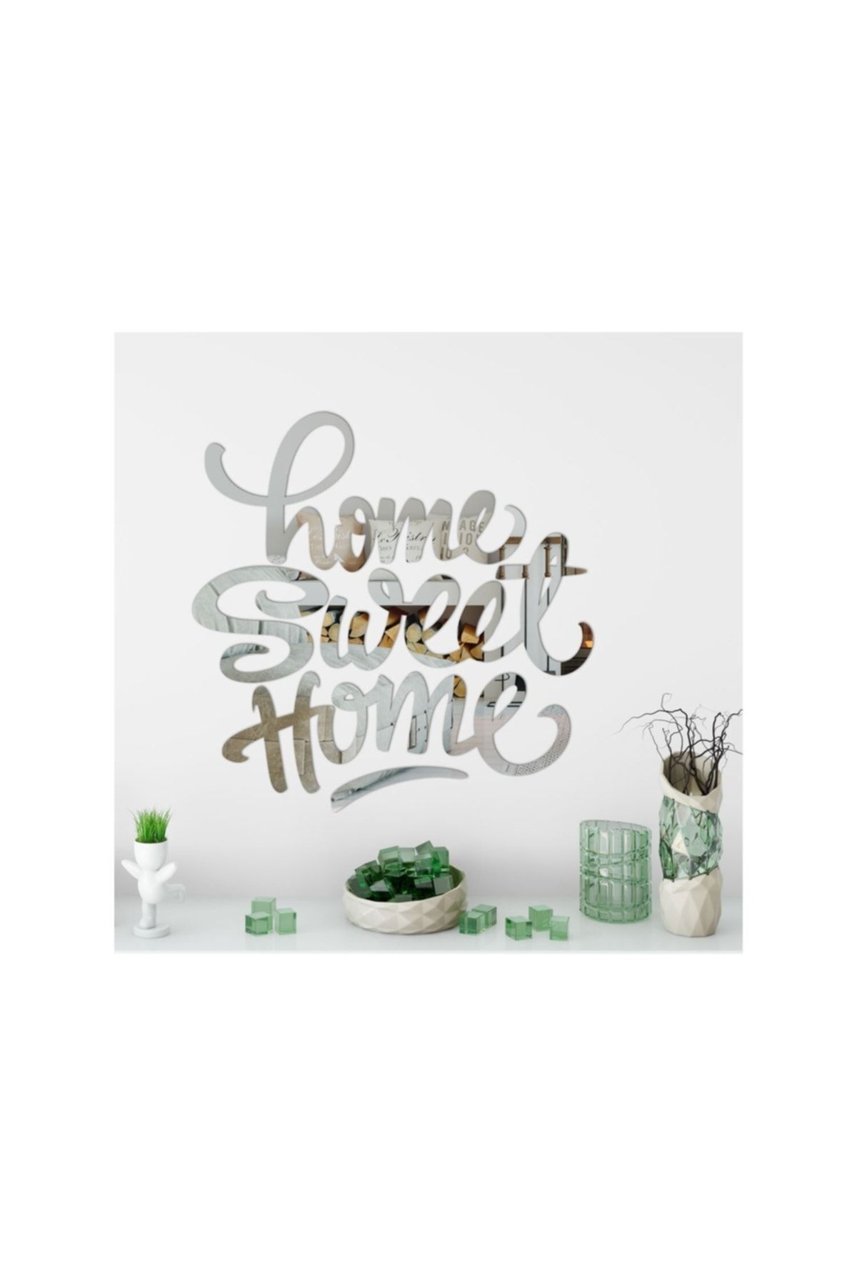 Home Sweet Home Akrilik Pleksi Dekoratif Ayna Gümüş