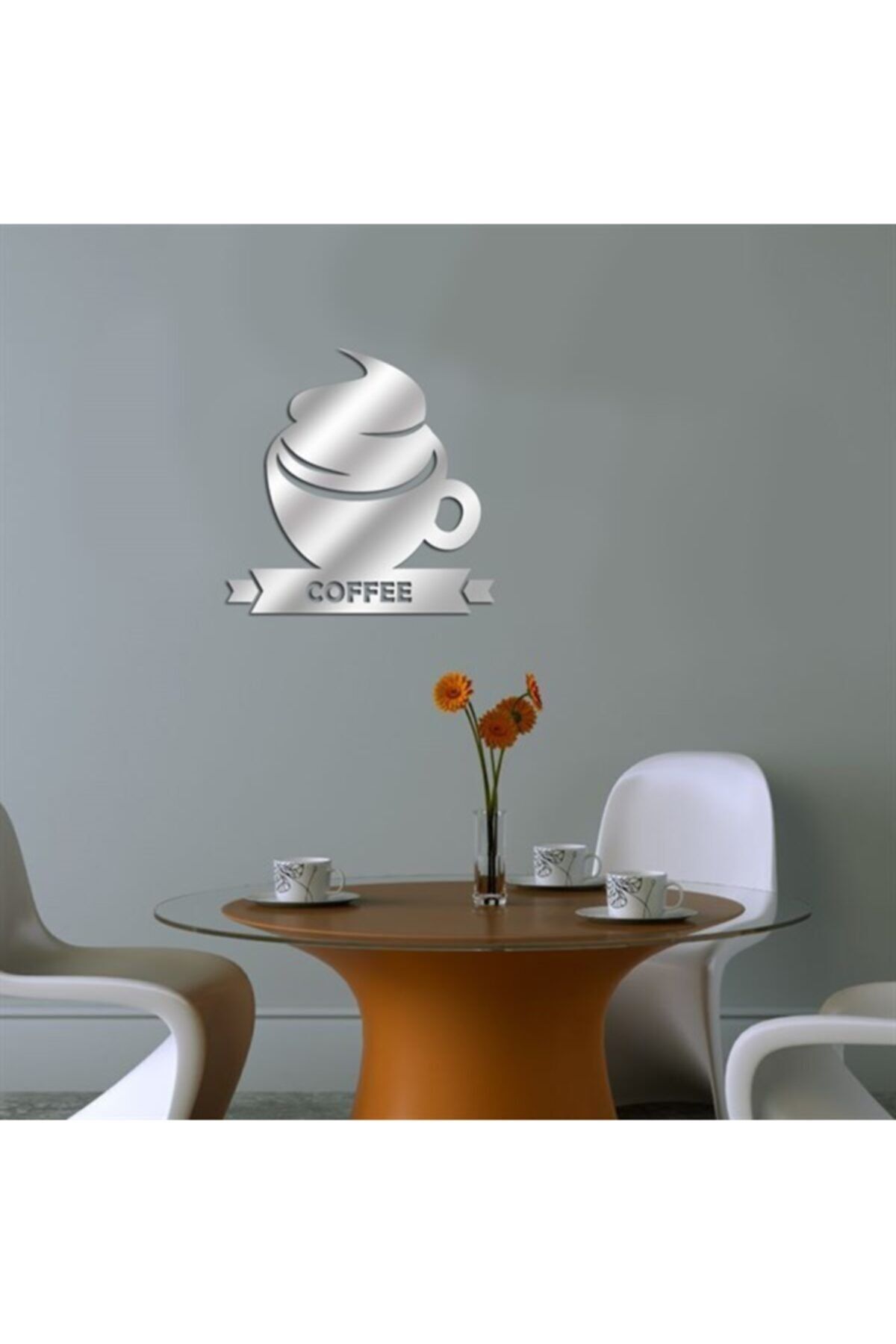Coffee Mutfak Dekoratif Pleksi Ayna Gümüş
