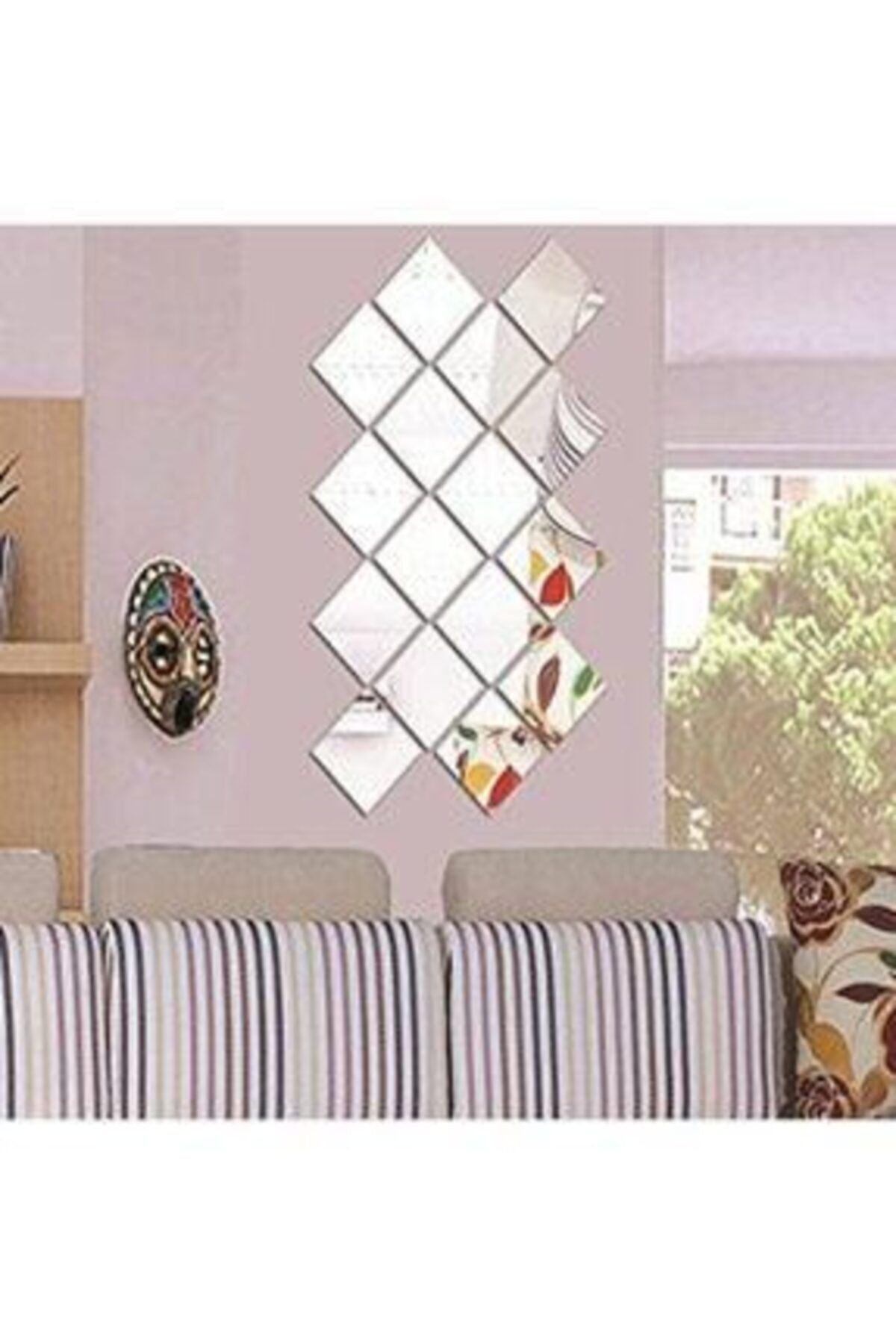 Dekoratif Kare Pleksi Ayna Gümüş