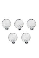 5 Adet Kristal Düğme 30 Mm Krom- Şeffaf Kristal Kulp
