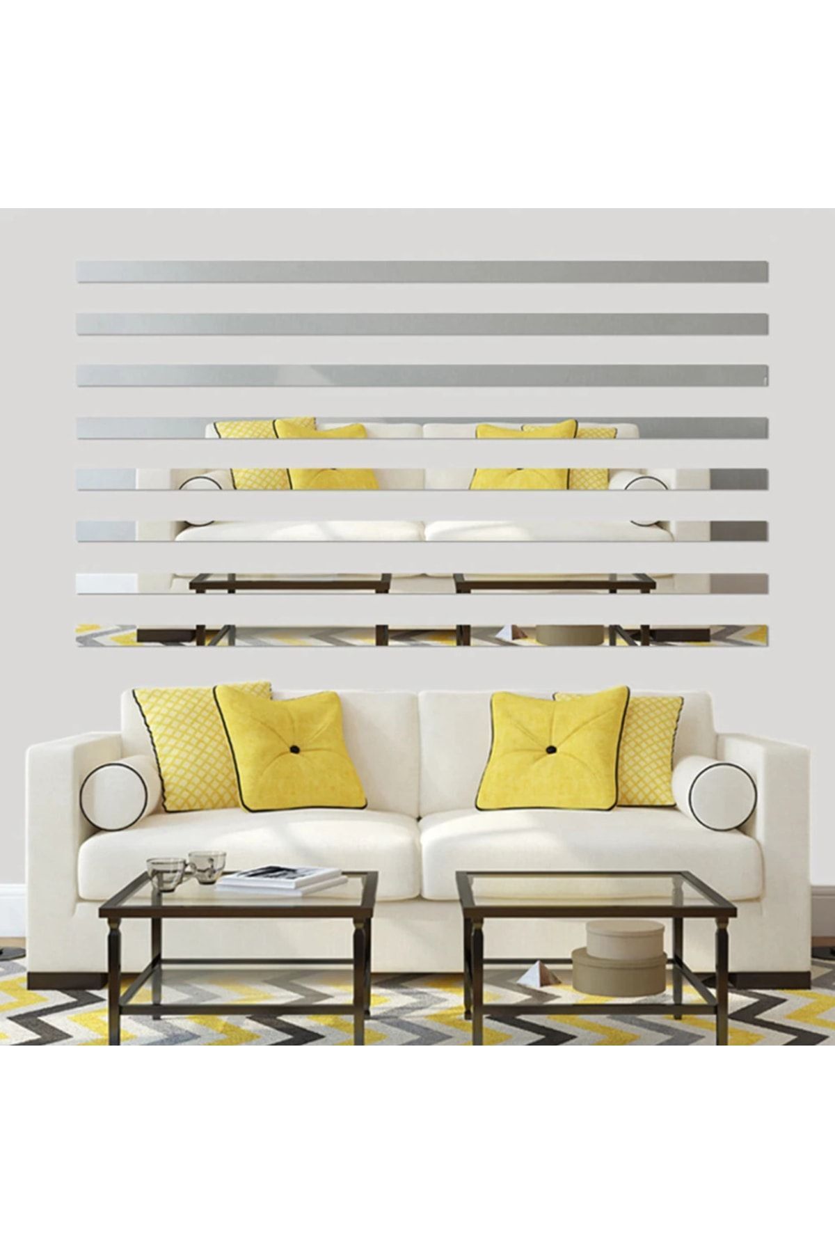 Dekoratif Şerit Gümüş Ayna Pleksi Duvar Süsü 7×100cm ( Yapışkanlı ) 7 Adet