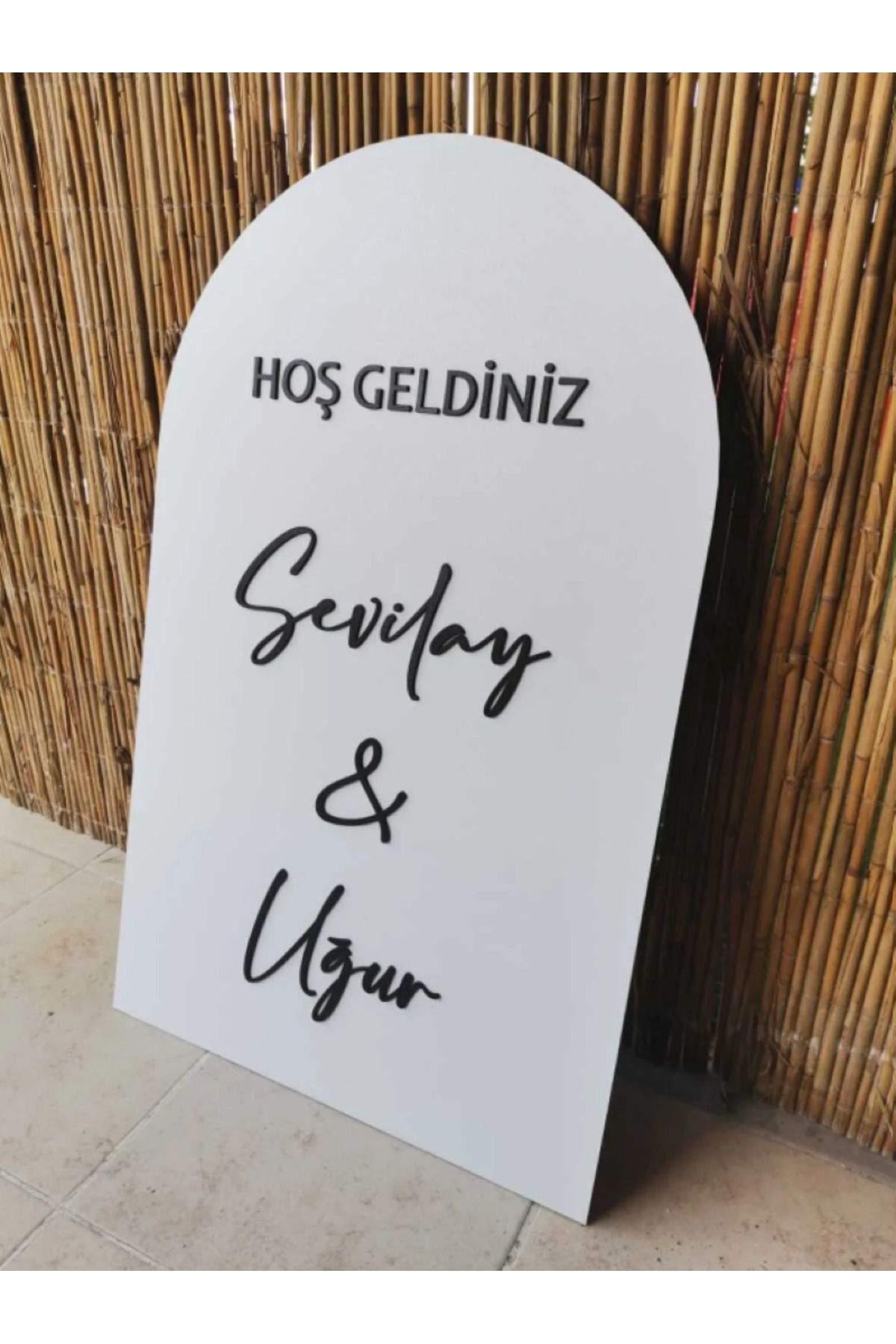 60x40 cm Oval Beyaz Ahşap & Düğün & Nişan Karşılama Panosu