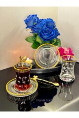 12 PARÇA 6 KİŞİLİK YALDIZLI ÇAY TAKIMI Gold