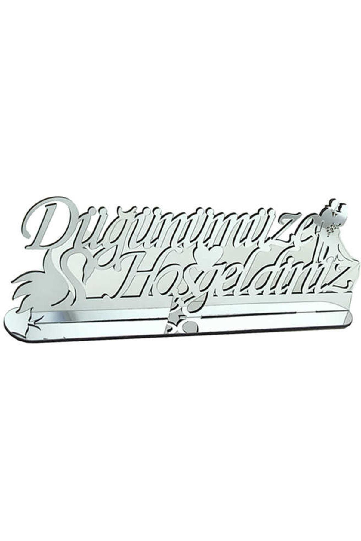 Düğünümüze Hoşgeldiniz Gümüş Pleksi Isimlik Adet:1 En:40cm Boy:15cm