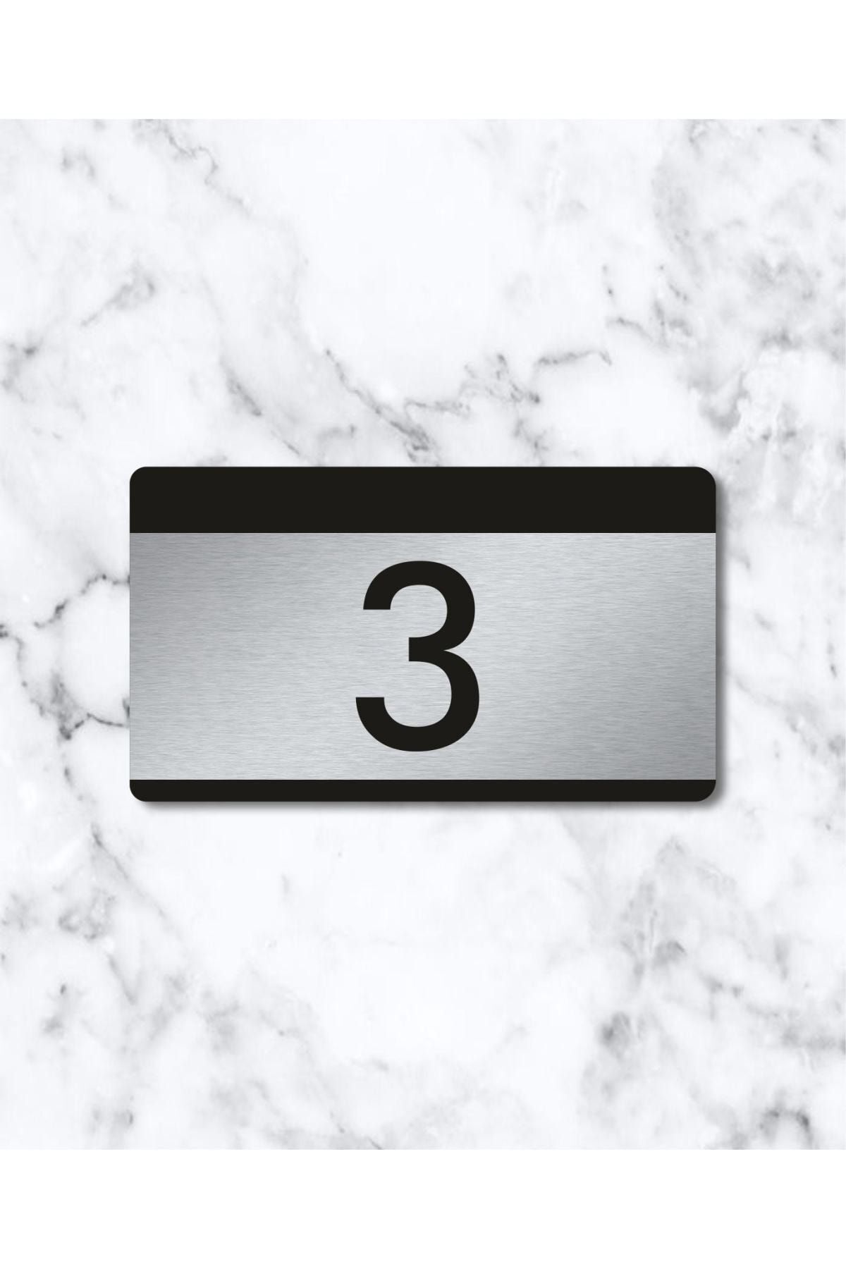 Daire Konut Apartman Kapı Numarası Siyah Pleksi - Gümüş Metal No:3